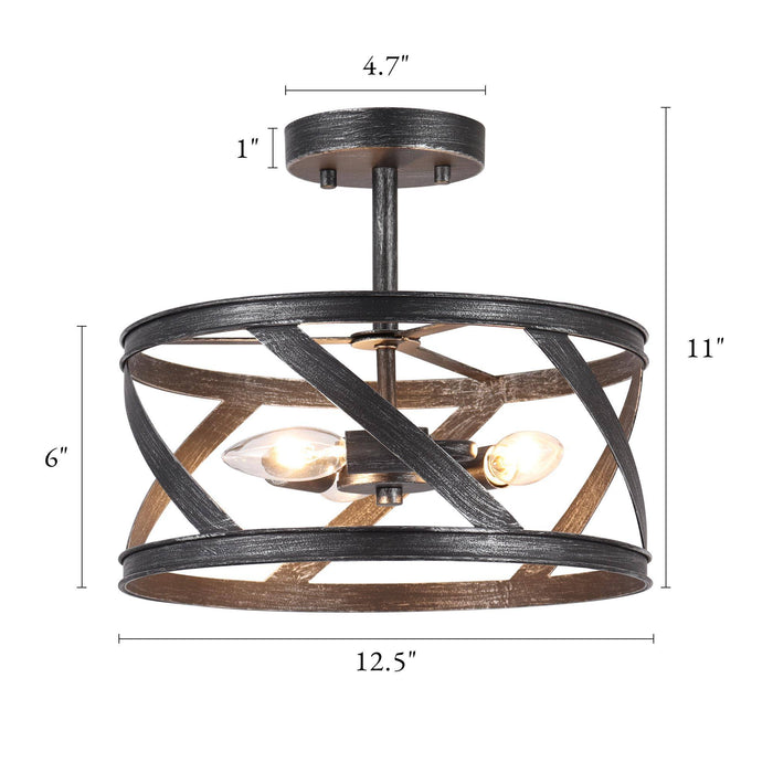 Cinnara 3-Light Black Semi-Flush Mount Light