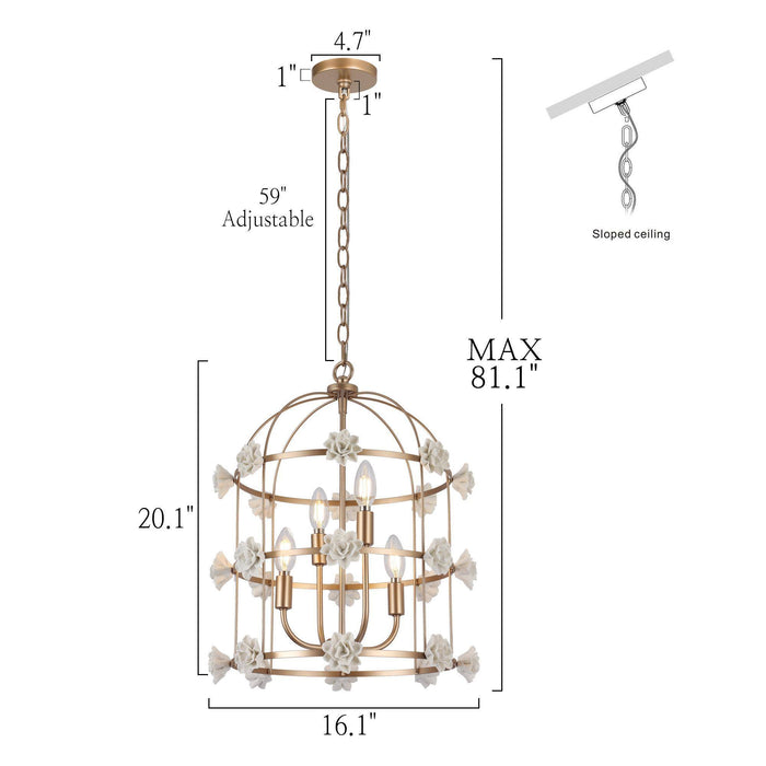 Arilen 4-Light Gold Ceramic Cylinder Chandelier