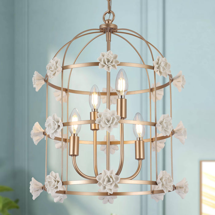 Arilen 4-Light Gold Ceramic Cylinder Chandelier