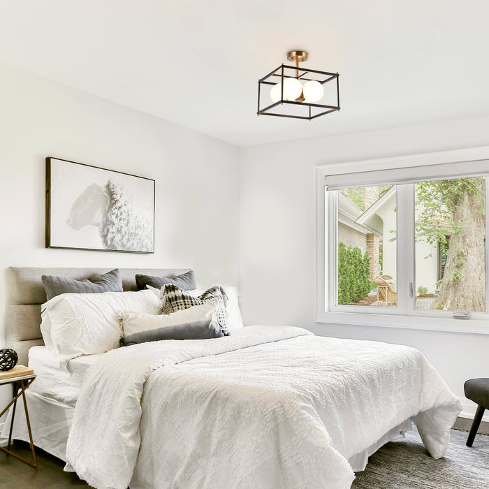 Ramela 4-Light Black and Brass Semi-Flush Mount Light