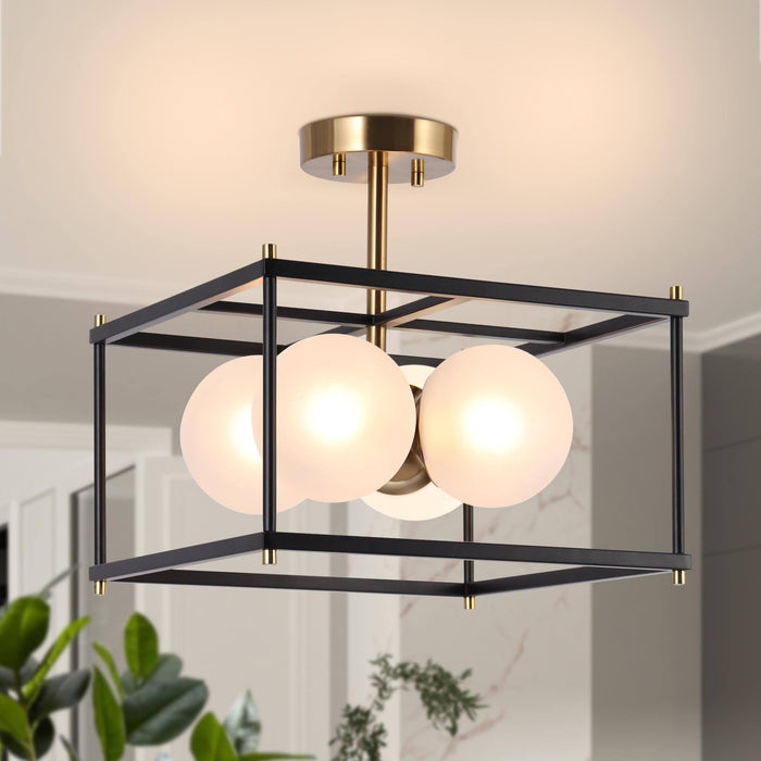 Ramela 4-Light Black and Brass Semi-Flush Mount Light