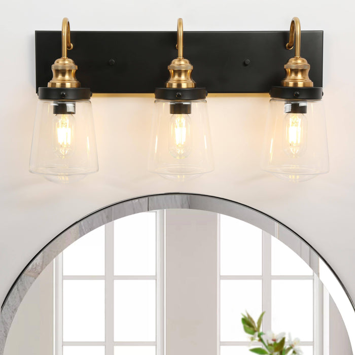Curoen 3-Light Black and Brass Bathroom Vanity Light