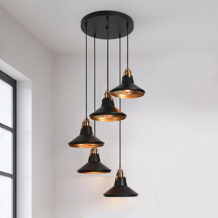 Tencan 5-Light Black and Brass Chandelier