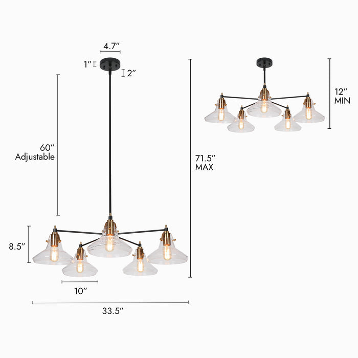 Parhic 5-Light Black And Brass Seeded Glass Chandelier