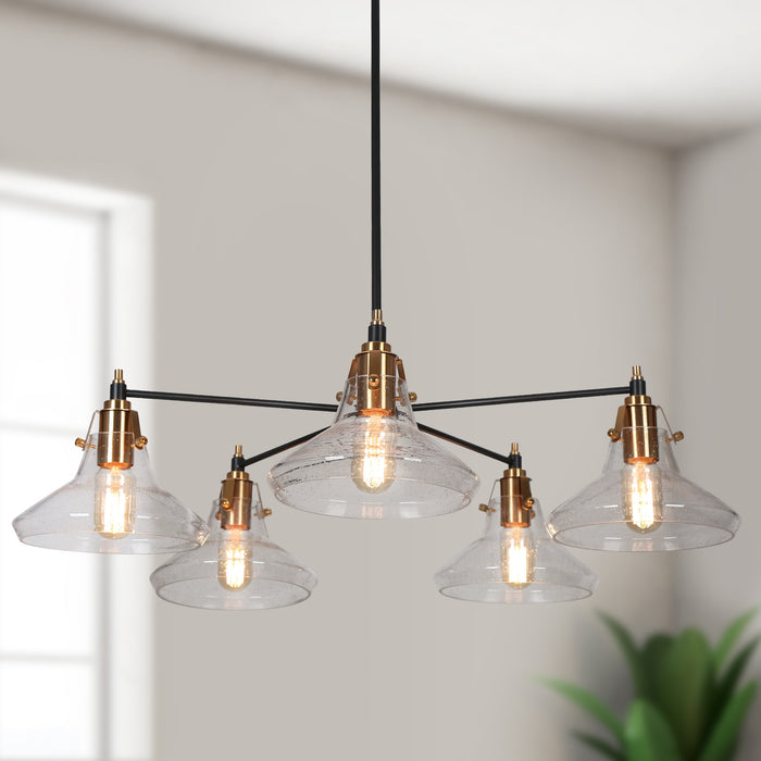 Parhic 5-Light Black And Brass Seeded Glass Chandelier