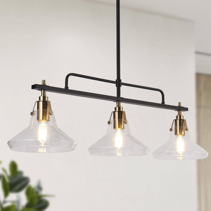 Tencan 3-Light Black And Brass Seeded Glass Island Light
