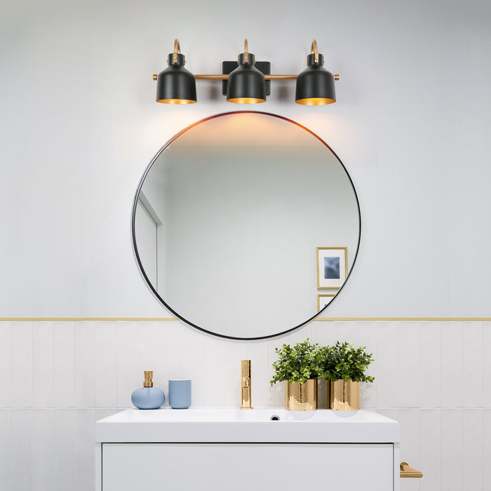Bladpo 3-Light Black and Brass Bathroom Vanity Light