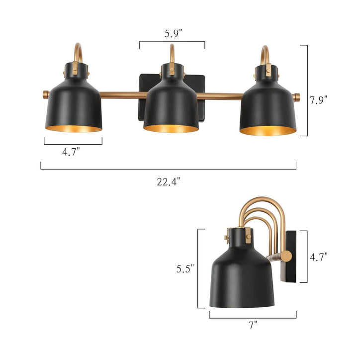 Bladpo 3-Light Black and Brass Bathroom Vanity Light