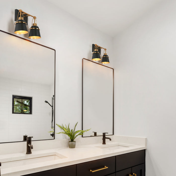 Alstro 2-Light Black and Brass Bathroom Vanity Light