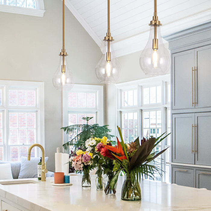 Luxite 1-Light Brass Teardrop Pendant Light