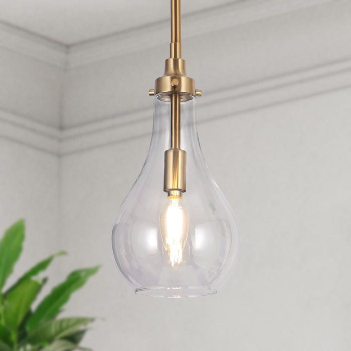 Luxite 1-Light Brass Teardrop Pendant Light