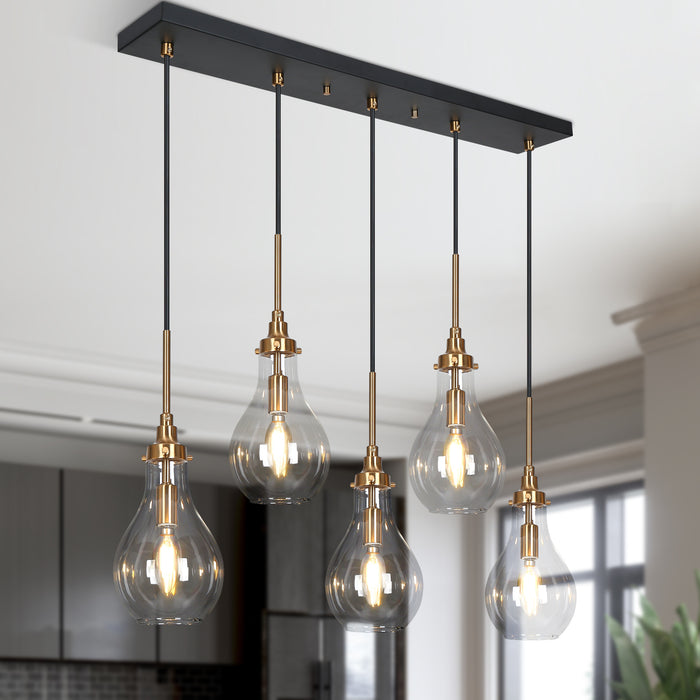 Luxite 5-Light Black and Brass Island Lights