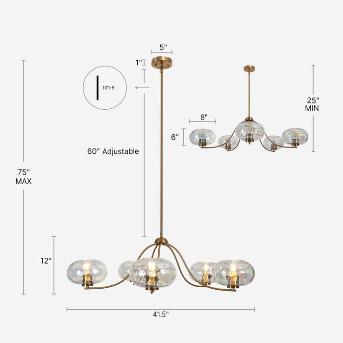 Teveris 5-Light Brass Colored Glass Chandeliers