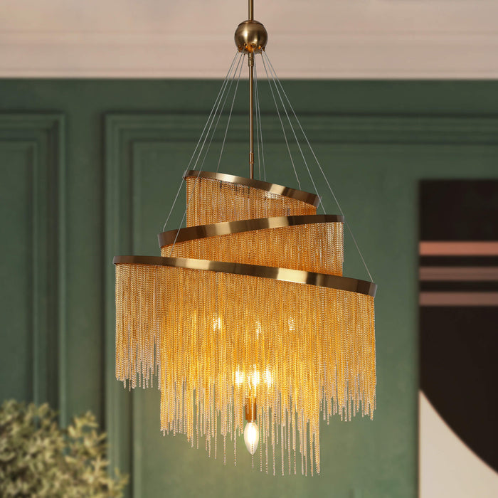 Aliren 7-Light Brass Chain Chandeliers