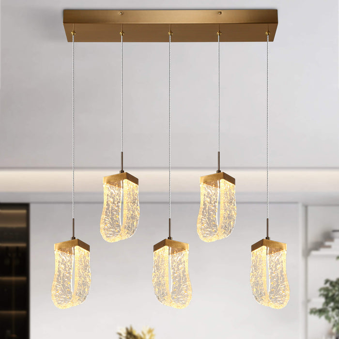 Velanya 5-Light LED Brass Island Light