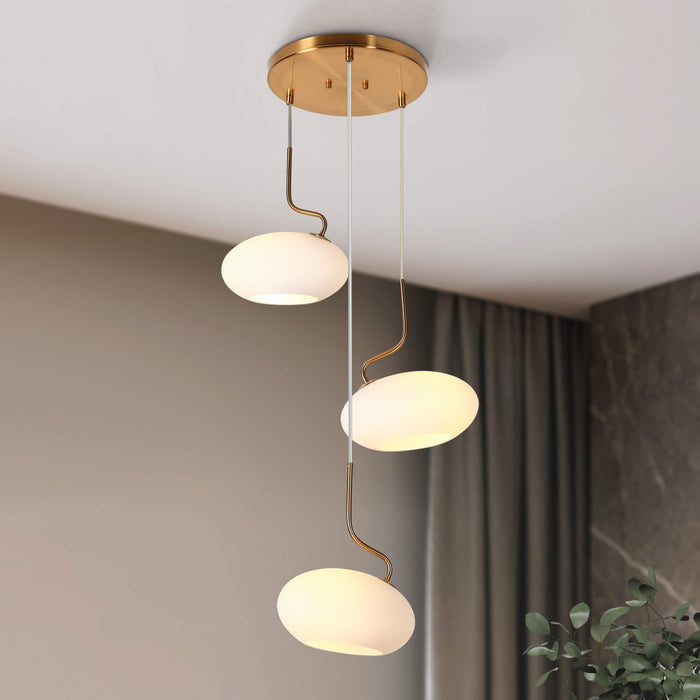 Calviera 3-Light Brass Cluster Opal Glass Chandeliers