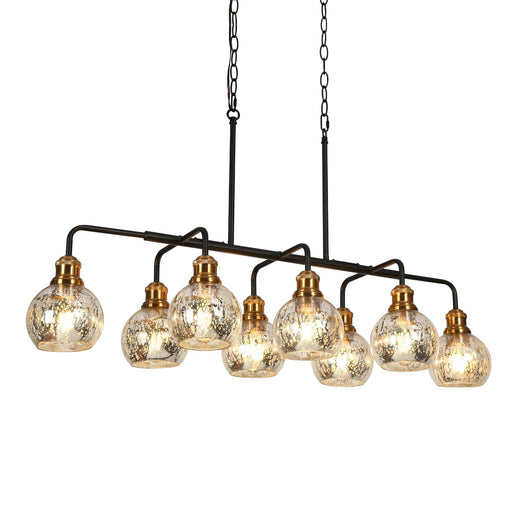 8-Light Black Gold Linear Glass Island Chandelier - Belles Lighting