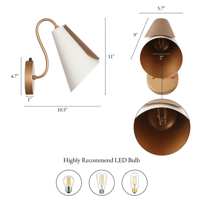 Charof 1-Light White and Gold Cone Wall Sconce