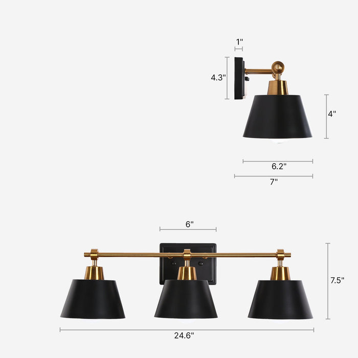 Zelvorn 3-Light Black and Brass Bathroom Vanity Lights