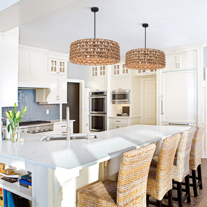 Meyrith 5-Light Wood and Rattan Chandelier