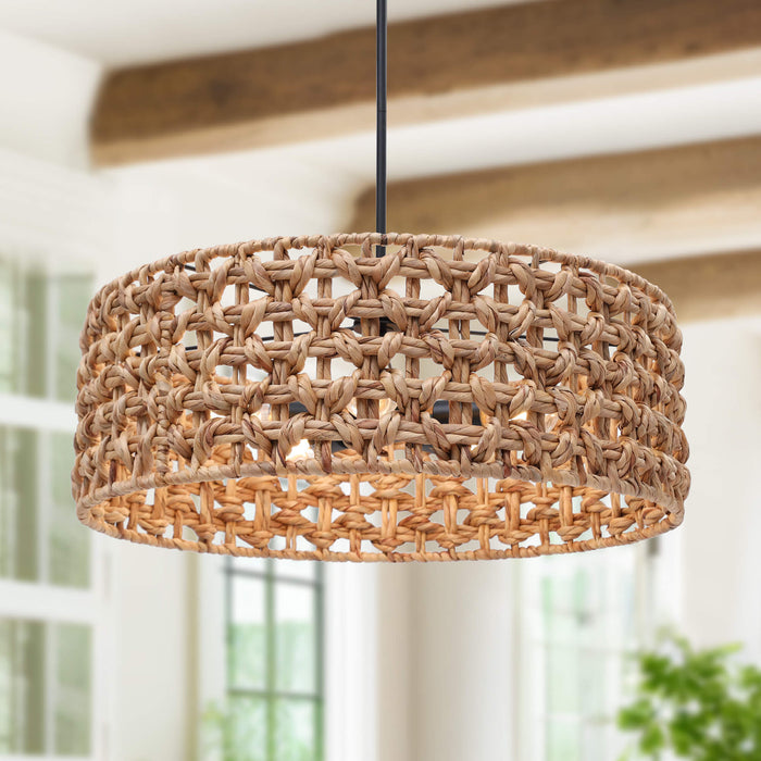 Meyrith 5-Light Wood and Rattan Chandelier