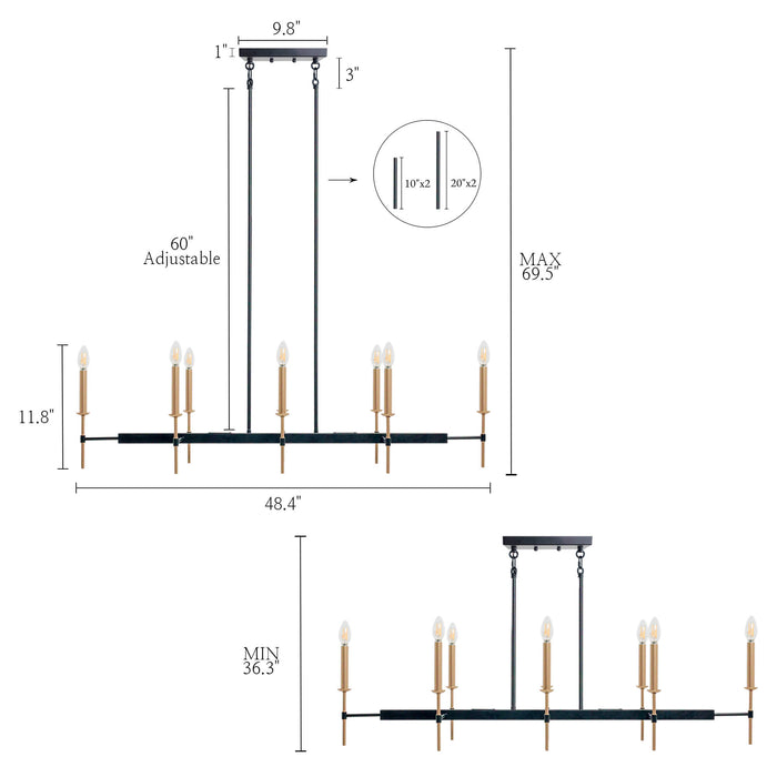 Ravirea 8-Light Black and Gold Metal Island Lights