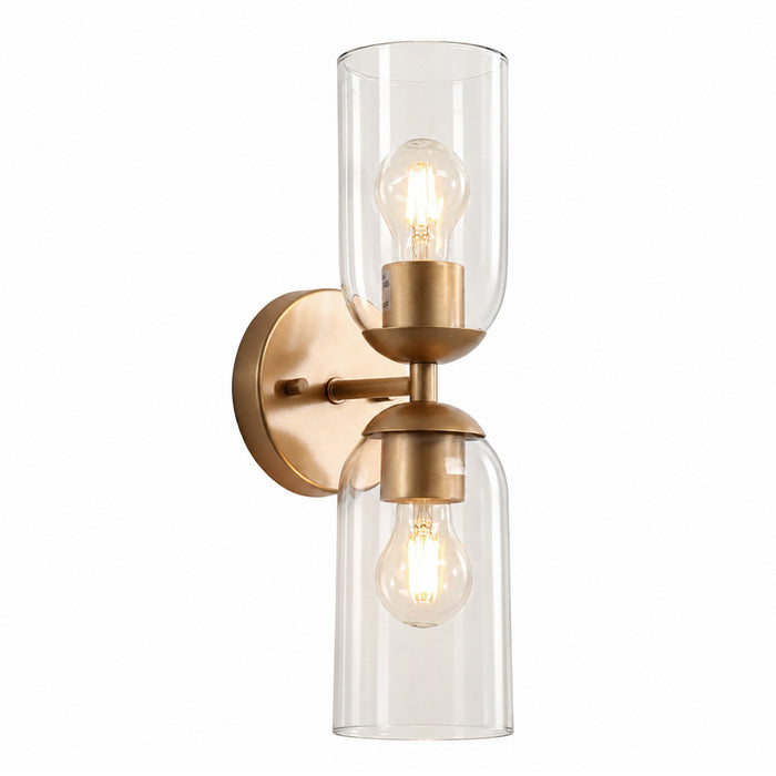 Zavira 2-Light Gold Cylinder Clear Glass Wall Sconce