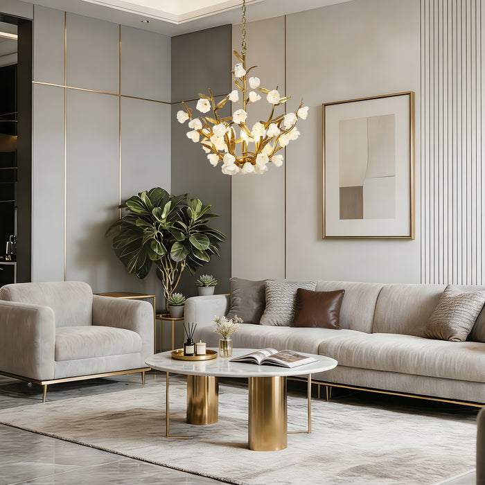 Navora 6-Light Brass Floral Chandelier with Opal Glass