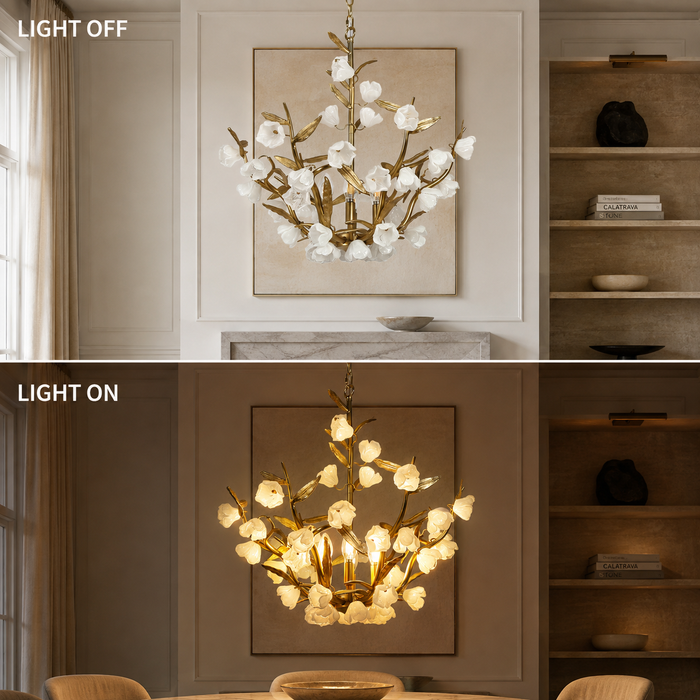 Navora 6-Light Brass Floral Chandelier with Opal Glass