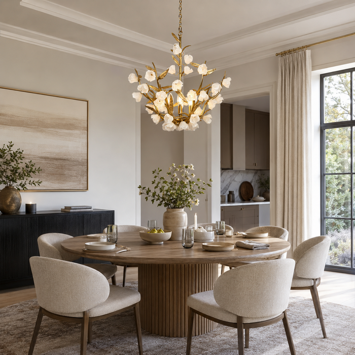 Navora 6-Light Brass Floral Chandelier with Opal Glass