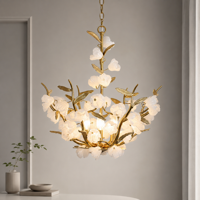 Navora 6-Light Brass Floral Chandelier with Opal Glass
