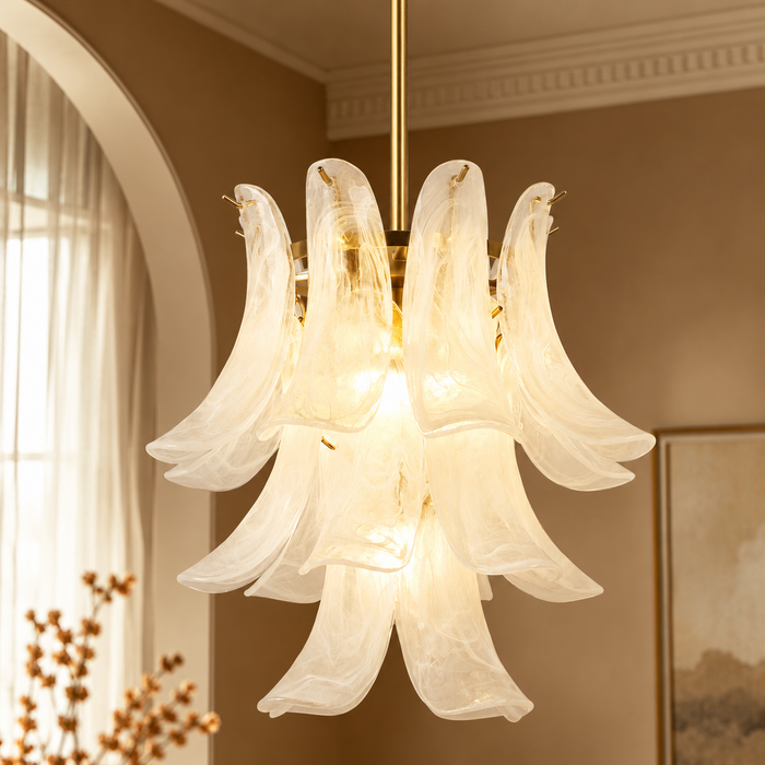 Elyra 4-Light Brass Tiered Chandelier with Cloud Glass Shade