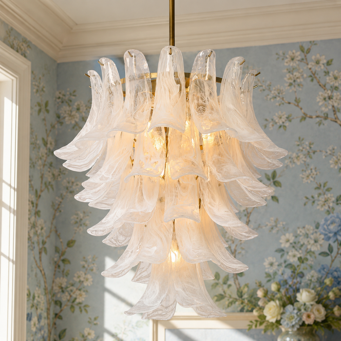 Elyra 12-Light Brass Tiered Chandelier with Cloud Glass Shade