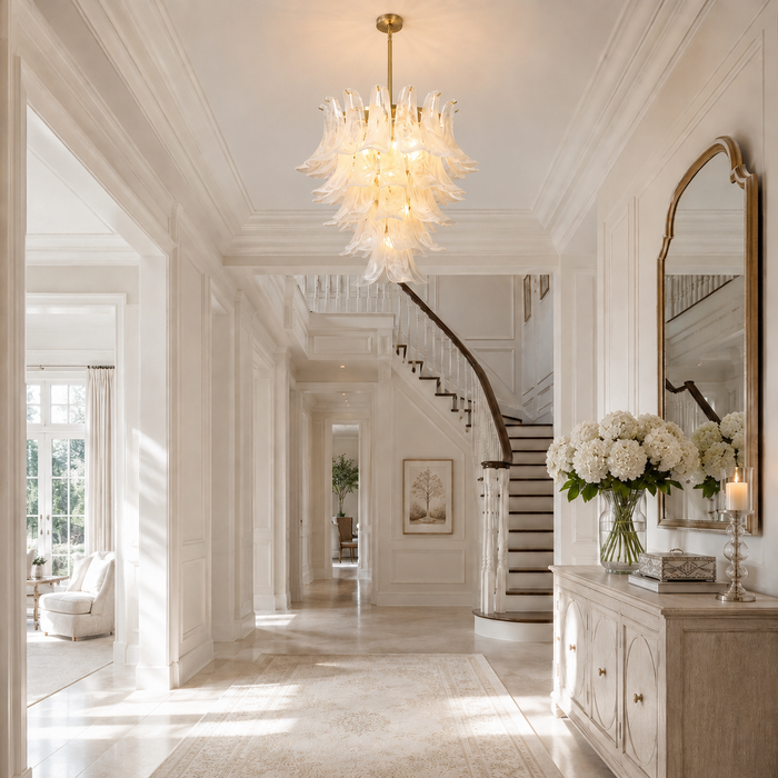 Elyra 12-Light Brass Tiered Chandelier with Cloud Glass Shade