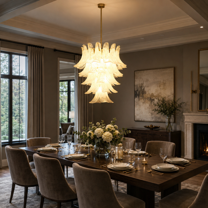 Elyra 12-Light Brass Tiered Chandelier with Cloud Glass Shade