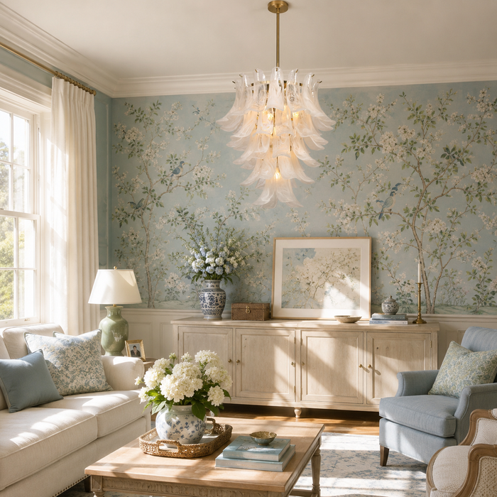 Elyra 12-Light Brass Tiered Chandelier with Cloud Glass Shade