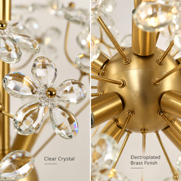 Viora 8-Light Brass Gold Globe Floral Crystal Chandelier