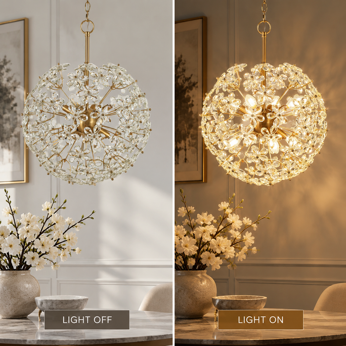 Viora 8-Light Brass Gold Globe Floral Crystal Chandelier