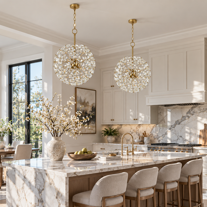 Viora 8-Light Brass Gold Globe Floral Crystal Chandelier