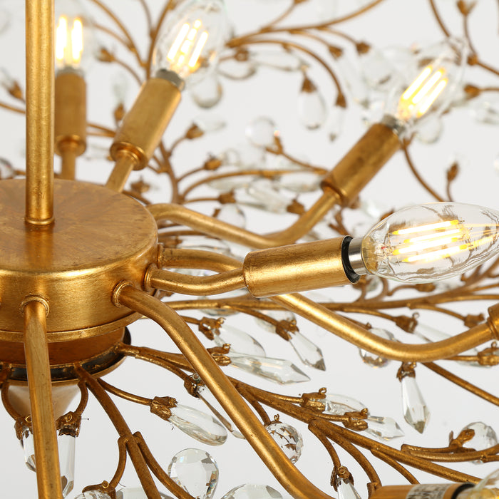 Viora 12-Light Gold Floral Crystal Chandelier with Gold Leaf Accents