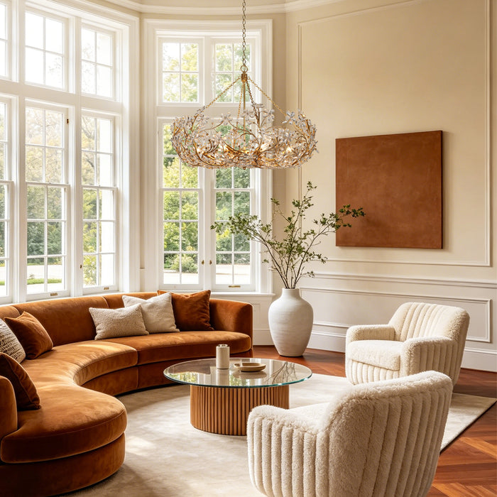 Viora 12-Light Gold Floral Crystal Chandelier with Gold Leaf Accents