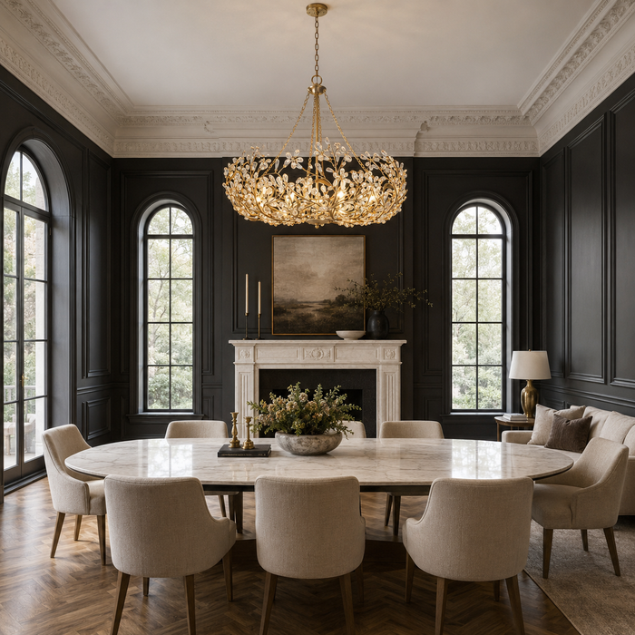Viora 12-Light Gold Floral Crystal Chandelier with Gold Leaf Accents