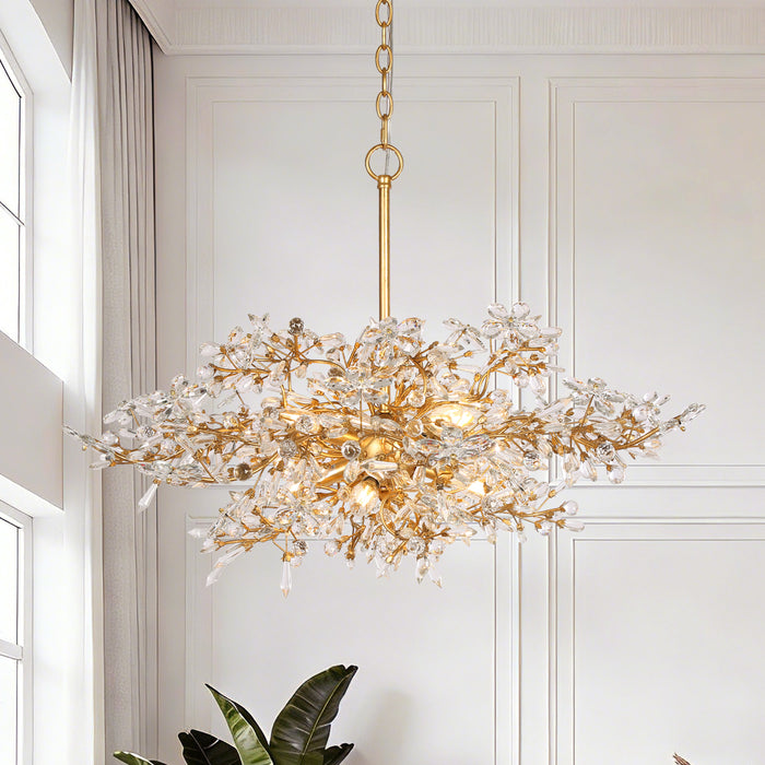 Viora 8-Light Gold Floral Crystal Chandelier with Gold Leaf Accents