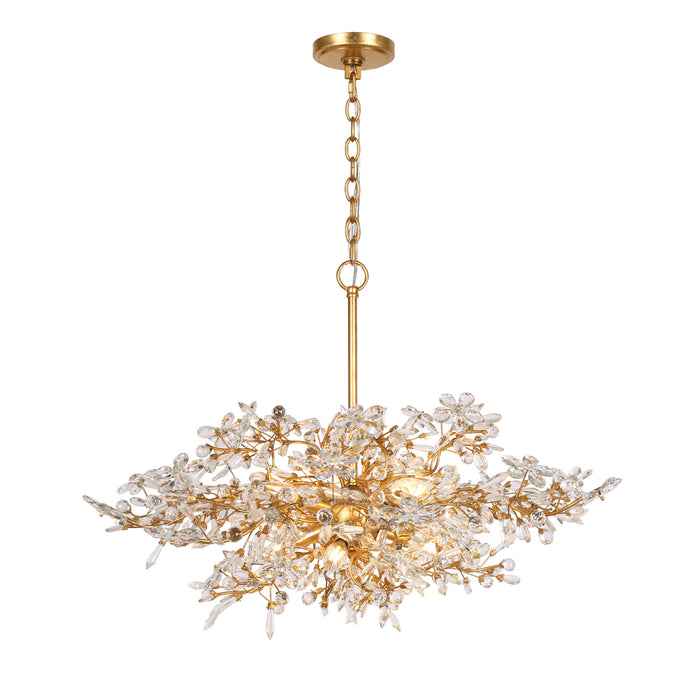 Viora 8-Light Gold Floral Crystal Chandelier with Gold Leaf Accents