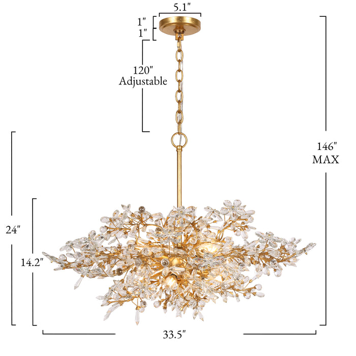 Viora 8-Light Gold Floral Crystal Chandelier with Gold Leaf Accents