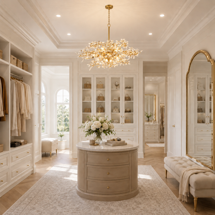 Viora 8-Light Gold Floral Crystal Chandelier with Gold Leaf Accents
