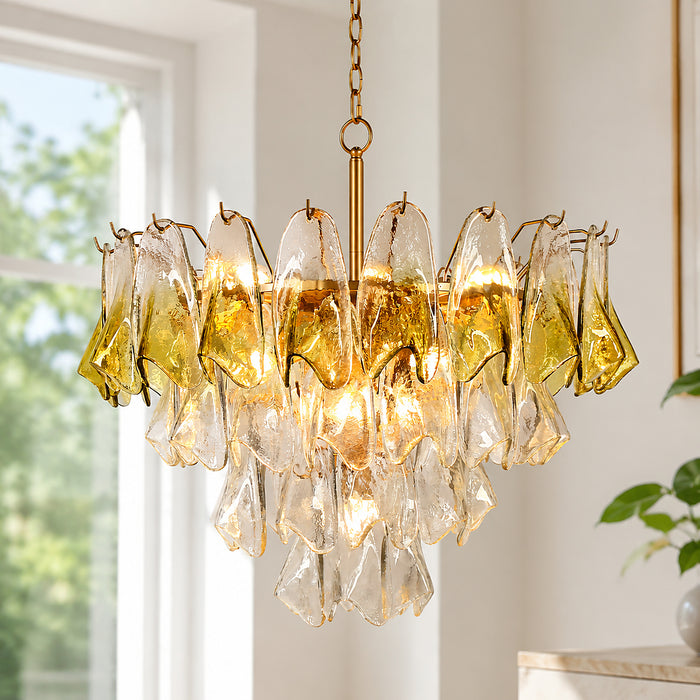 Novella 17-Light Gold Empire Tiered Chandelier with Glass Shade