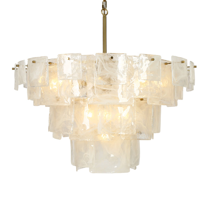 Rivora 13-Light Brass Empire Tiered Chandelier with Opal Glass Shade