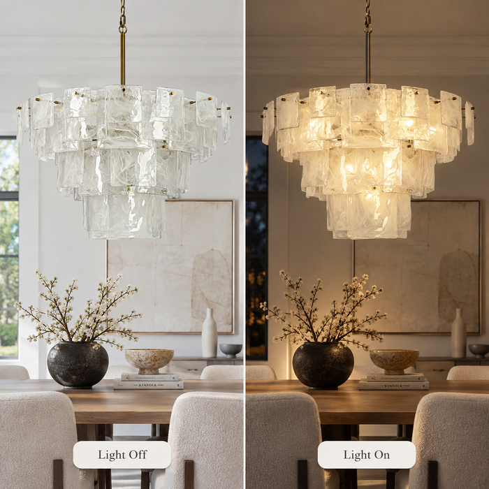 Rivora 13-Light Brass Empire Tiered Chandelier with Opal Glass Shade