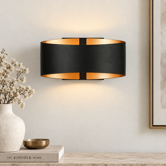 Lunova 1-Light Black & Gold Square Wall Sconce